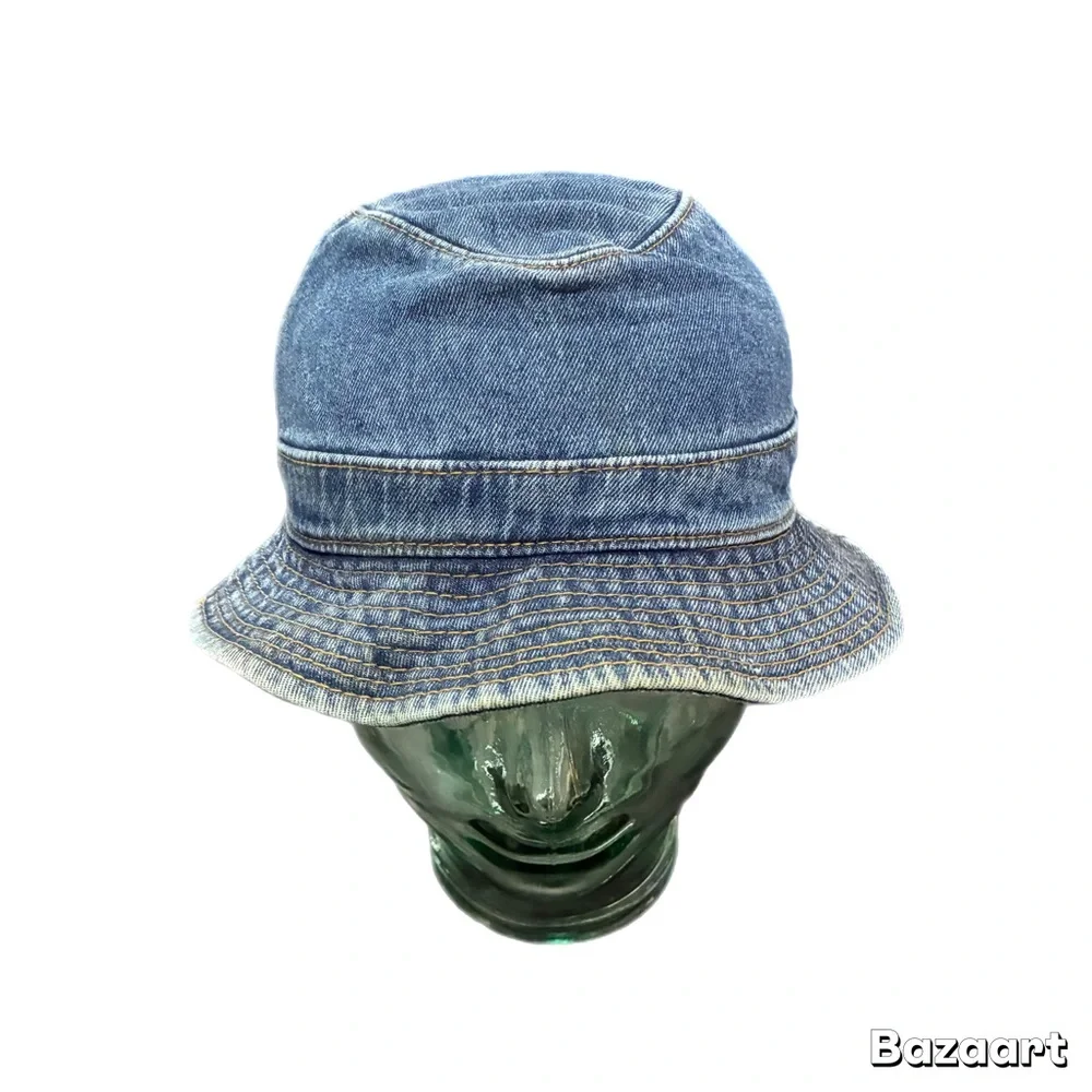Classic 90s Blue Denim Bucket Hat Sz Small Mesh-Lined Hip-Hop Streetwear Cotton - Picture 4 of 6